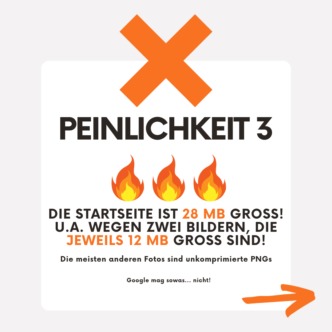 Fehler Zu große Webseite zu viele Megabite MB zu große Bilder