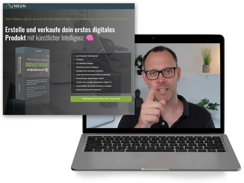Verkaufsfunnel mit KI - Erstellung deines ersten digitalen Produkts mit Hilfe von KI Künstliche Intelligenz Videokurs E-Book Anleitung